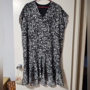 PS PAUL SMITH Black + White Crowds Print Peplum Dress L 44